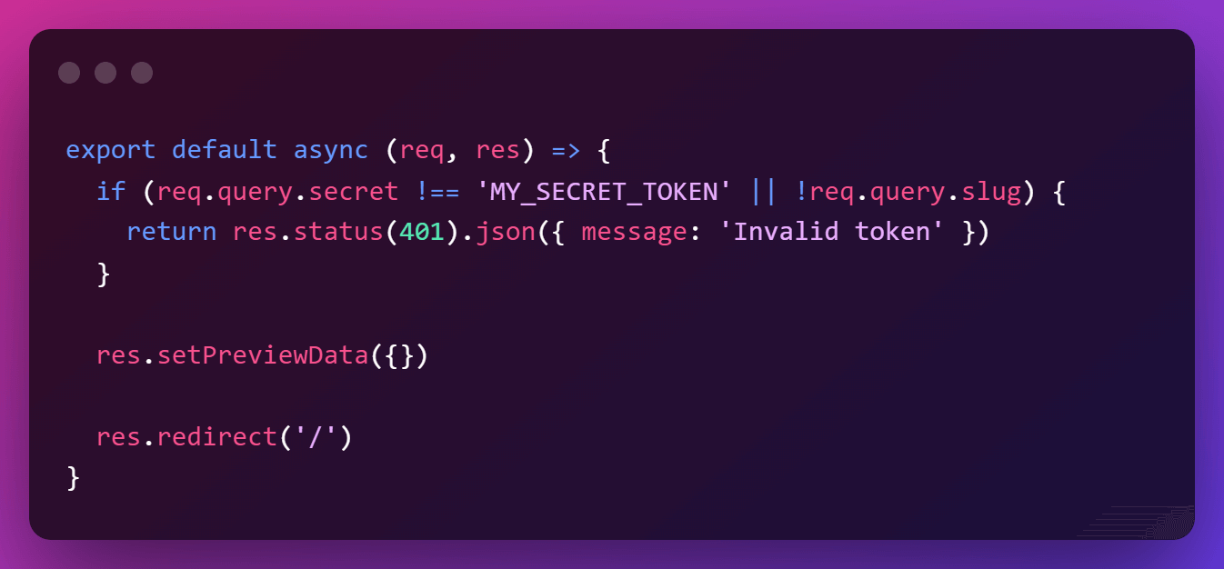 Next.js API Preview mode with secret